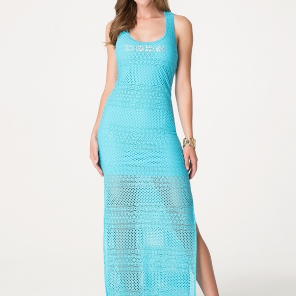 Bebe Dresses Nwt Bebe Double Layer Logo Maxi Dress Blue Sz S Poshmark